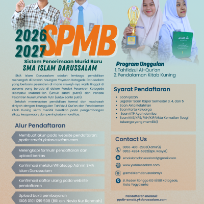 Sistem Penerimaan Siswa Baru SMA Islam Darussalam Tahun Ajaran 2026/2027