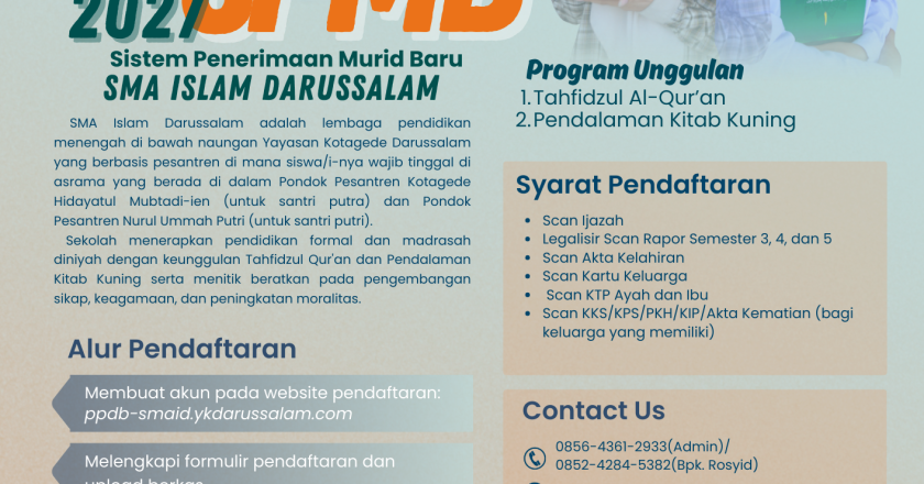 Sistem Penerimaan Siswa Baru SMA Islam Darussalam Tahun Ajaran 2026/2027